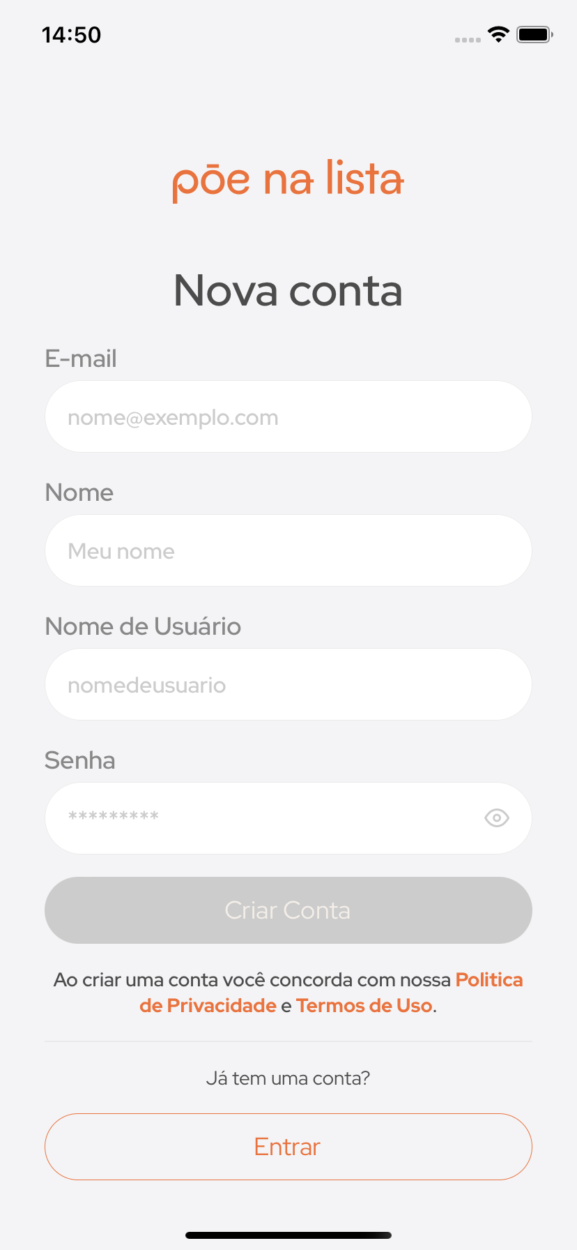 Imagem da tela de cadastro.