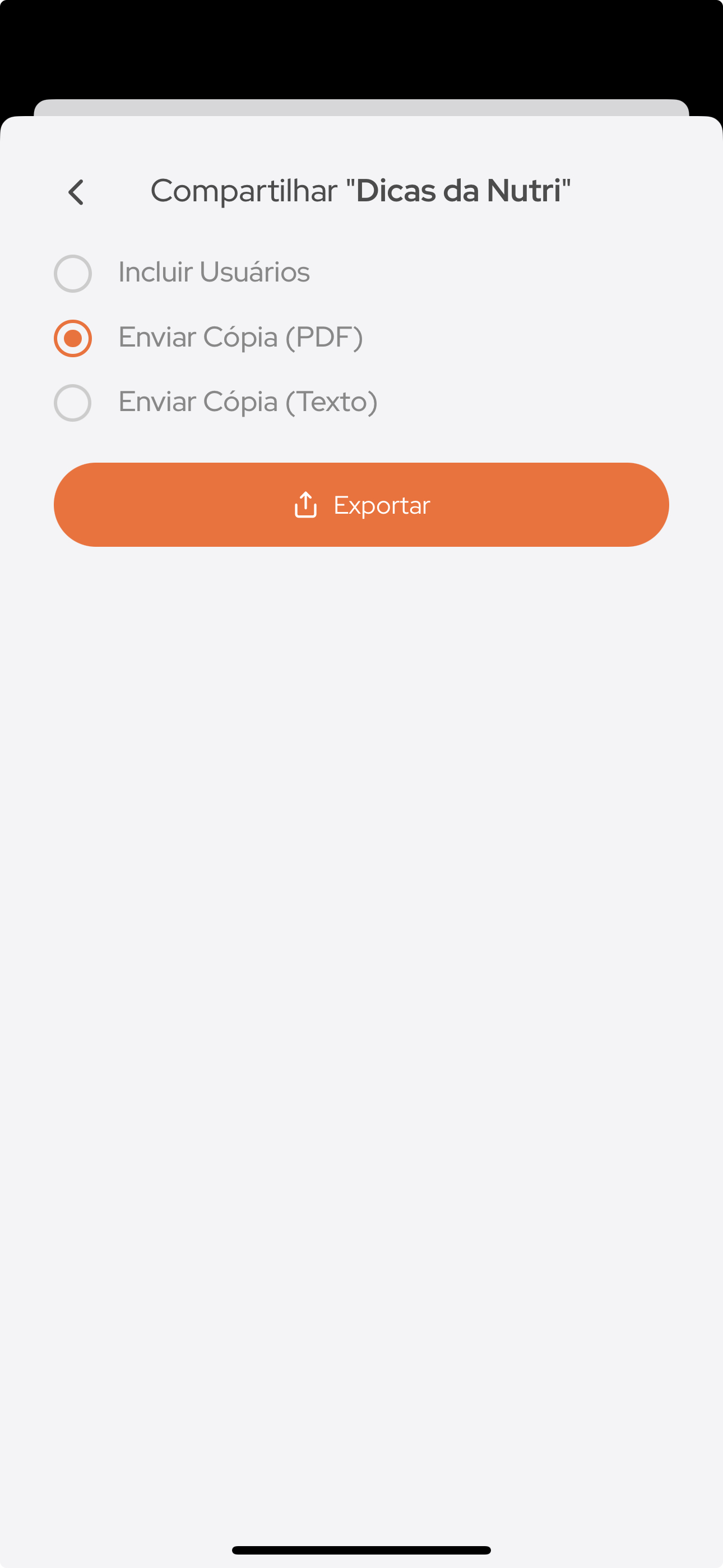 Imagem da tela de exportação.