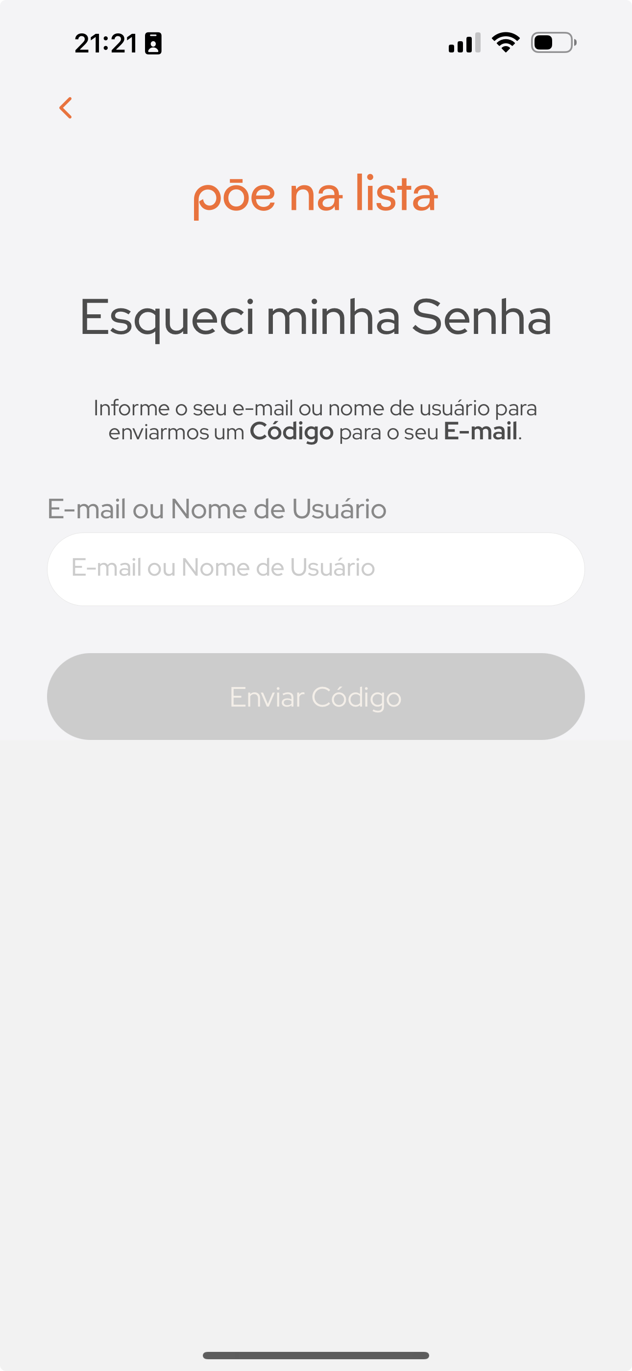 Imagem da tela Esqueci minha Senha.